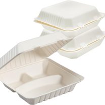 100% Compostable 3 Comp Take Out Food Containers 9x9. 25 Containers, Natural Disposable Bagasse, Eco-Friendly Biodegradable Made of Sugar Cane, Green (PW3comptbagasse-25ct)