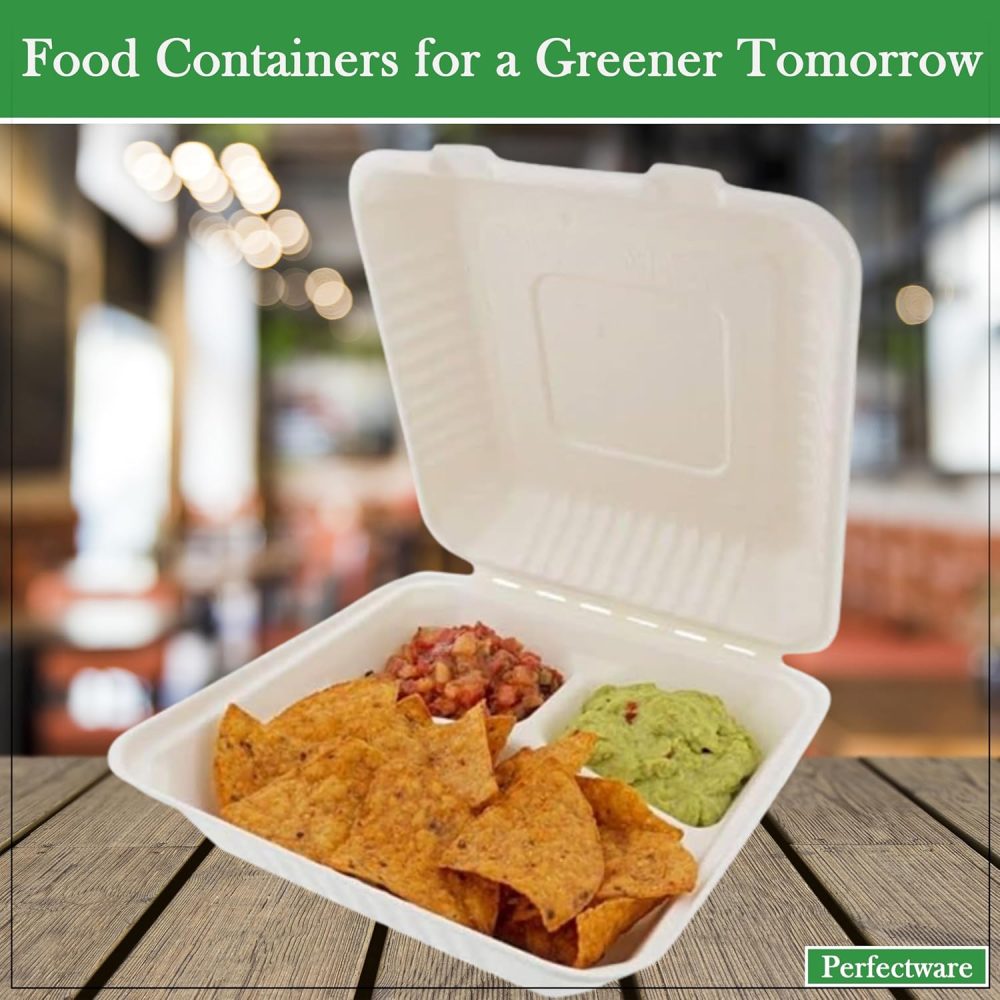 100% Compostable 3 Comp Take Out Food Containers 9x9. 25 Containers, Natural Disposable Bagasse, Eco-Friendly Biodegradable Made of Sugar Cane, Green (PW3comptbagasse-25ct) - Image 6