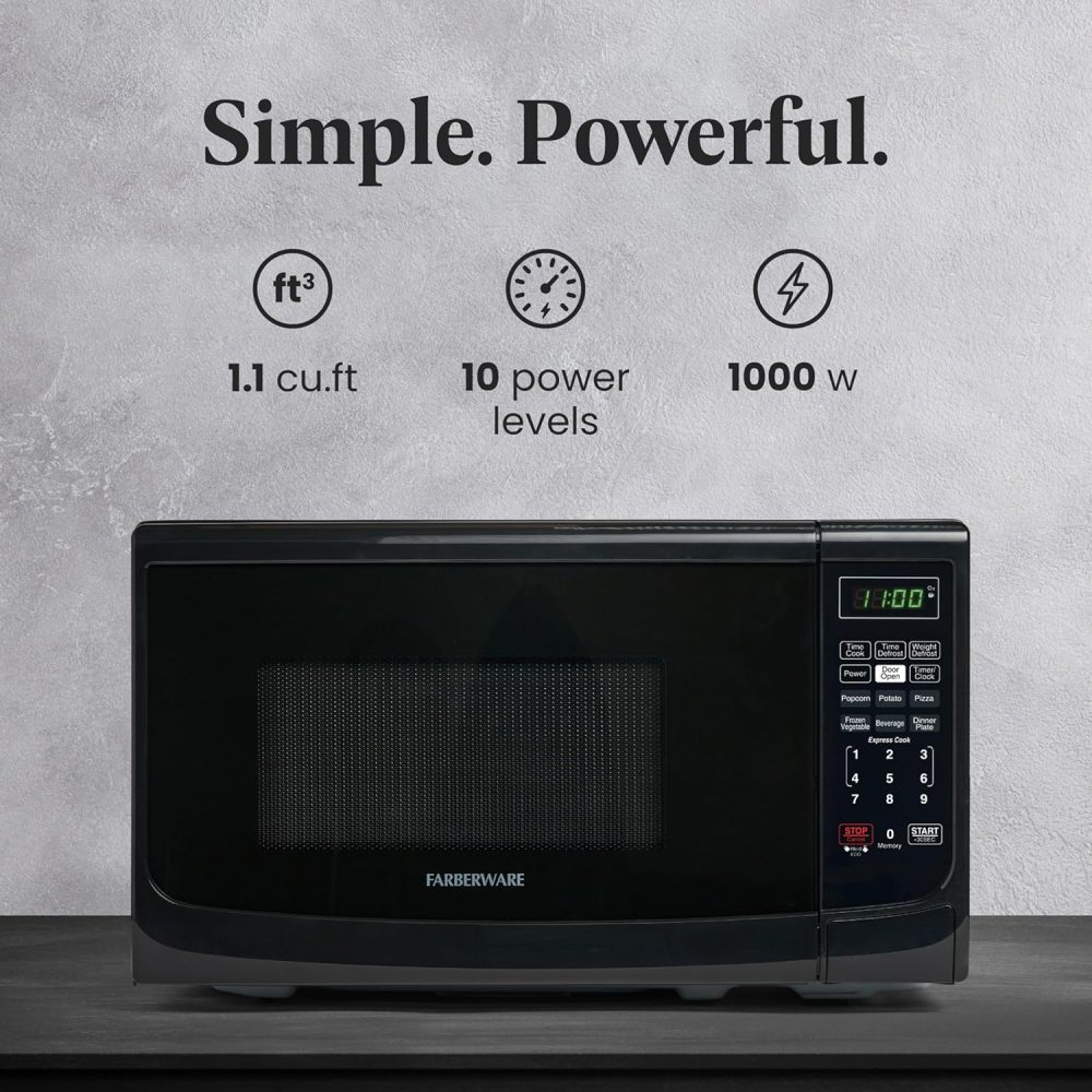 Farberware Countertop Microwave 700 Watts, 0.7 Cu. Ft. - Microwave Oven With LED Lighting and Child Lock - Perfect for Apartments and Dorms - Easy Clean Stainless Steel - Image 2