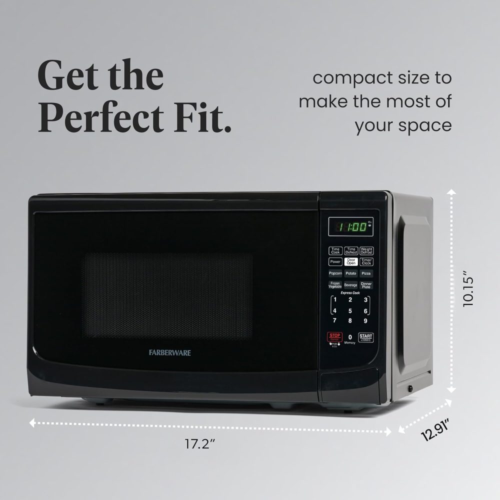 Farberware Countertop Microwave 700 Watts, 0.7 Cu. Ft. - Microwave Oven With LED Lighting and Child Lock - Perfect for Apartments and Dorms - Easy Clean Stainless Steel - Image 4