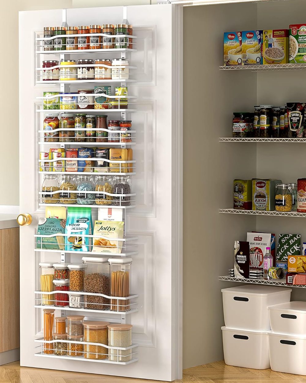 Moforoco White 9-Tier Over The Door Pantry Organizer, Pantry Organization And Storage, Metal Hanging Spice Rack Shelves Door, Home & Kitchen Essentials, Laundry Room Bathroom Organization - Image 3